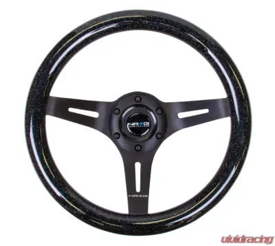 NRG Classic Wood Grain Steering Wheel 310mm Black 3-Spokes Black Sparkled Grip - ST-310BSB-BK