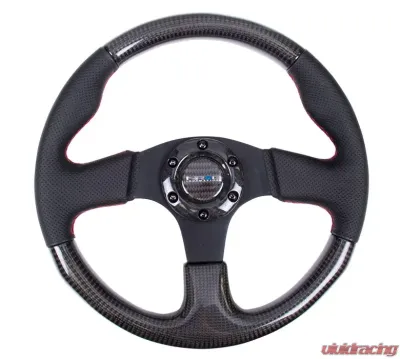 NRG Carbon Fiber Steering Wheel 315mm Leather Red Stitching - ST-310CFRS