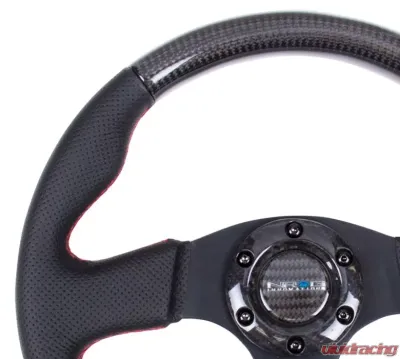 NRG Carbon Fiber Steering Wheel 315mm Leather Red Stitching - ST-310CFRS
