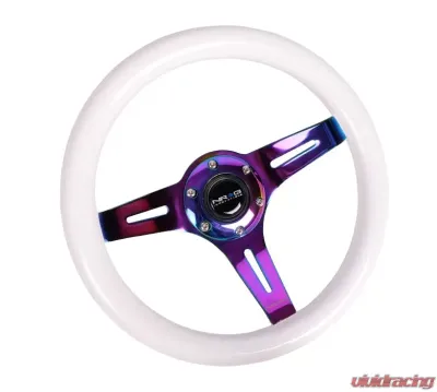 NRG Classic Wood Grain Steering Wheel 310mm Neochrome 3-Spokes White Grip - ST-310WT-MC