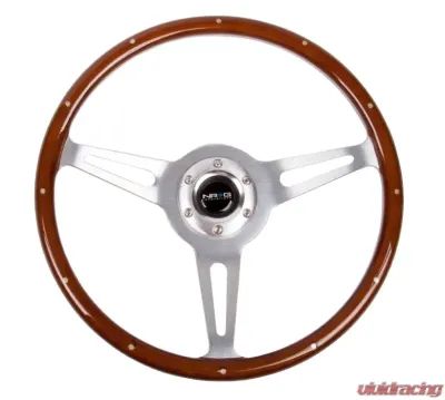 NRG Classic Wood Grain Steering Wheel 365mm Brush aluminum 3-Spokes Wood Grip - ST-380SL