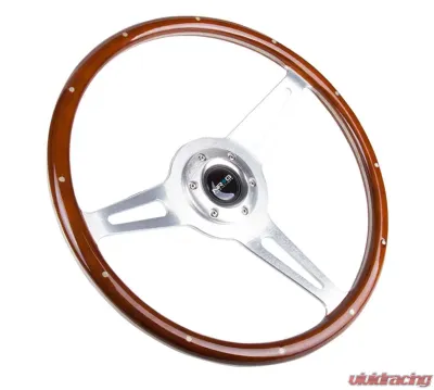 NRG Classic Wood Grain Steering Wheel 365mm Brush aluminum 3-Spokes Wood Grip - ST-380SL