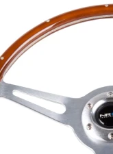 NRG Classic Wood Grain Steering Wheel 365mm Brush aluminum 3-Spokes Wood Grip                                     - ST-380SL - Image 3