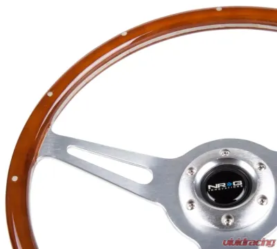 NRG Classic Wood Grain Steering Wheel 365mm Brush aluminum 3-Spokes Wood Grip - ST-380SL