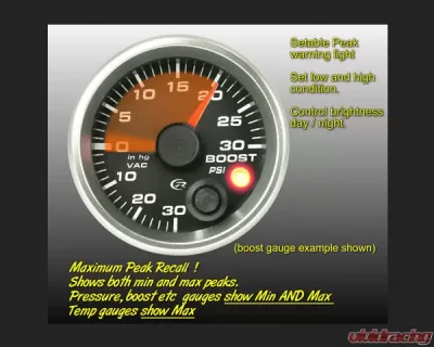 SpeedHut Boost Gauge 0-15psi with Warning - GR-BOOST-06