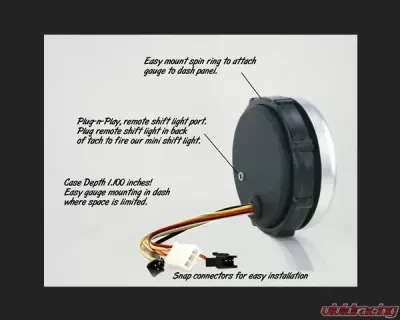 SpeedHut Tachometer Gauge 12K RPM Shift-light Dash Mount - GR4.5-TACH-06-DM