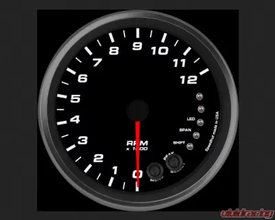 SpeedHut Tachometer Gauge 12K RPM Shift-light Pedestal Mount withaux Shift-light - GR4.5-TACH-06SL-PM