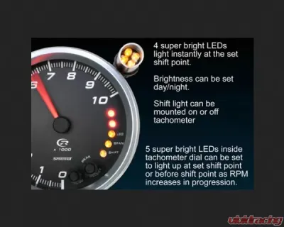 SpeedHut Tachometer Gauge 16K RPM Shift-light Pedestal Mount withaux Shift-light - GR4.5-TACH-07SL-PM