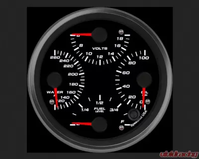 SpeedHut Quad Gauge - Oil Psi, Water Temp, Fuel Level, Volts - GR4.5-QUAD-01