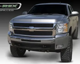 Silverado HD Grille Overlay 07-10 Chevrolet Silverado HD Aluminum Powdercoat Black 2 Piece Billet Series T-REX Grilles