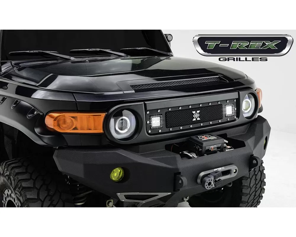 2007-2014 Toyota FJ Cruiser Torch Grille, Black, 1 Pc, Insert, Chrome Studs, Incl. (2) 3" LED Cube Lights - PN #6319321 - 6319321