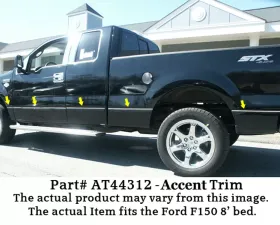 Quality Automotive Accessories 10-Piece Stainless Steel Body Side Molding Accent Trim Ford F-150 4-Door Super Cab 8'Bed NO Flares 2004-2014