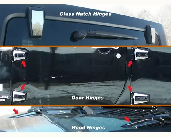 Quality Automotive Accessories 12-Piece Stainless Steel Hinge Cap Package Jeep Wrangler JK 4-Door SUV 2007-2018 - HP47085