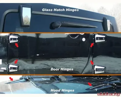 Quality Automotive Accessories 12-Piece Stainless Steel Hinge Cap Package Jeep Wrangler JK 4-Door SUV 2007-2018 - HP47085