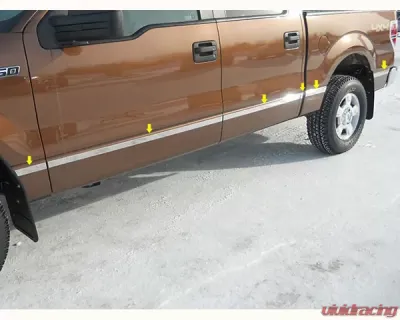 Quality Automotive Accessories 12-Piece Stainless Steel Body Molding Insert Trim Kit Ford F-150 4-Door Crew Cab 6.5' Bed w/Flares 2004-2008 - MI44306