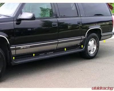 Quality Automotive Accessories 10-Piece Stainless Steel Rocker Panel Trim Full Kit Chevrolet Suburban 4-Door SUV w/Flares 1992-1999 - TH32199