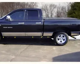 Quality Automotive Accessories 12-Piece Stainless Steel Rocker Panel Trim Full Kit Dodge Ram 4-Door Quad Cab Long Bed 2002-2008