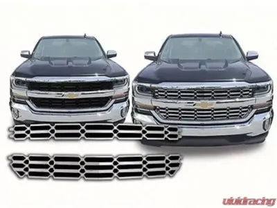 Quality Automotive Accessories 2-Piece Chrome Plated ABS plastic Grill Overlay Chevrolet Silverado 2-Door 4-Door LS LT only 2016-2018 - SGC56184