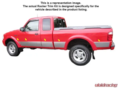 Quality Automotive Accessories 10-Piece Stainless Steel Rocker Panel Trim Full Kit Ford Ranger XLT Short Bed w/Flares w/molding 1993-1997 - TH33322