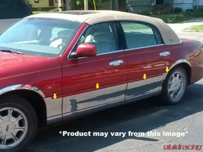 Quality Automotive Accessories 12-Piece Stainless Steel Rocker Panel Trim Upper Kit Lincoln Town Car 4-Door Sedan 1998-2010 - TH38679