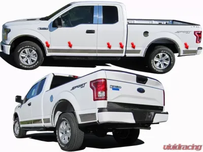 Quality Automotive Accessories 12-Piece Stainless Steel Rocker Panel Trim Upper Kit Ford F-150 4-Door Super Cab 6.5 bed 2015-2020 - TH55302