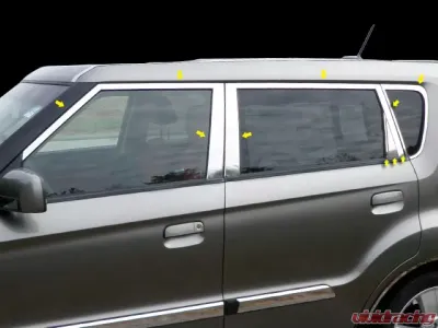 Quality Automotive Accessories 16-Piece Stainless Steel Window Trim Package Kia Soul 4-Door Hatchback 2010-2013 - WP10831