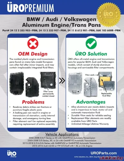 URO Parts Transmission Oil Pan & Filter Kit BMW Automatic - 24118612901PRM