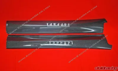 Exotic Car Gear Carbon Fiber 1-Pair OEM Door Sills w/ Raised Chrome Script Ferrari 360 - ECG-FER-3F4DSCR