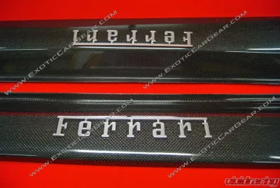 Exotic Car Gear Carbon Fiber 1-Pair OEM Door Sills w/ Raised Chrome Script Ferrari 360 - ECG-FER-3F4DSCR