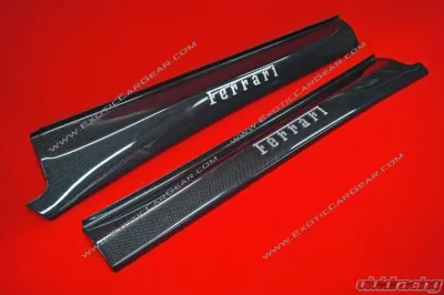 Exotic Car Gear Carbon Fiber 1-Pair OEM Door Sills w/ Raised Chrome Script Ferrari 360 - ECG-FER-3F4DSCR