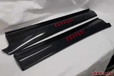 Exotic Car Gear Carbon Fiber 1-Pair OEM Door Sills w/ Raised Red Script Ferrari 360/F430 - ECG-FER-3F4DSSR