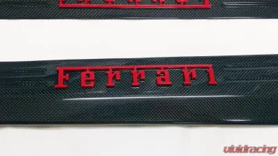 Exotic Car Gear Carbon Fiber 1-Pair OEM Door Sills w/ Raised Red Script Ferrari 360/F430 - ECG-FER-3F4DSSR