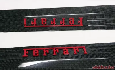 Exotic Car Gear Carbon Fiber 1-Pair Door Sills w/ Red Ferrari Raised Script Ferrari 458 - ECG-FER-458DSRR