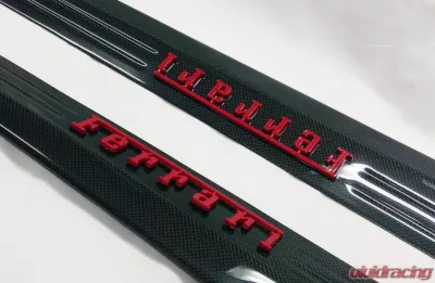 Exotic Car Gear Carbon Fiber 1-Pair Door Sills w/ Red Ferrari Raised Script Ferrari 458 - ECG-FER-458DSRR