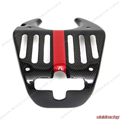 Exotic Car Gear Carbon Fiber Rear Hatch Lock Cover w/ Red Stripe Ferrari 458 - ECG-FER-458LCS