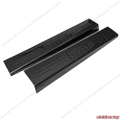 Exotic Car Gear Carbon Fiber 1-Pair Door Sills w/ Embossed Script Ferrari F12 Berlinetta - ECG-FER-F12DS