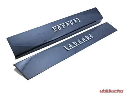 Exotic Car Gear Carbon Fiber 1-Pair Door Sills w/ Raised Chrome Script Ferrari F12 Berlinetta - ECG-FER-F12DSS