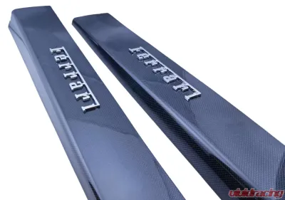 Exotic Car Gear Carbon Fiber 1-Pair Door Sills w/ Raised Chrome Script Ferrari F12 Berlinetta - ECG-FER-F12DSS