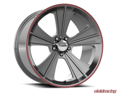 Vision Missile Wheel 20x11 5x114.3 50mm Gun Metal w/Red Lip - V327-20165GMRL50