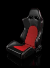 Braum Racing Advan Series Sport Seats - Black Leatherette w/ Red Fabric Insert                                     - BRR2-BKRD - Image 2