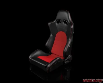 Braum Racing Advan Series Sport Seats - Black Leatherette w/ Red Fabric Insert - BRR2-BKRD