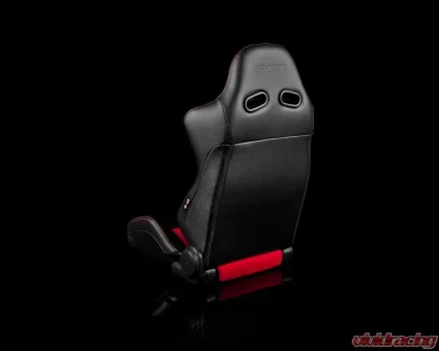 Braum Racing Advan Series Sport Seats - Black Leatherette w/ Red Fabric Insert - BRR2-BKRD