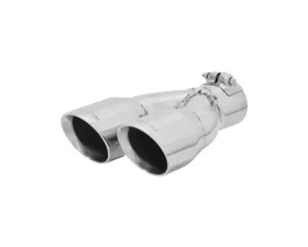 Flowmaster Exhaust Tip - 3.00 in Dual Angle Cut Polished SS Fits 2.50 in. - Right -Clamp on
