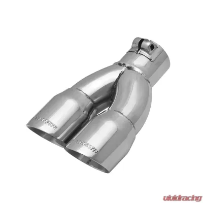 Flowmaster Exhaust Tip - 3.00 in Dual Angle Cut Polished SS Fits 2.50 in. - Left - Clamp on - 15390