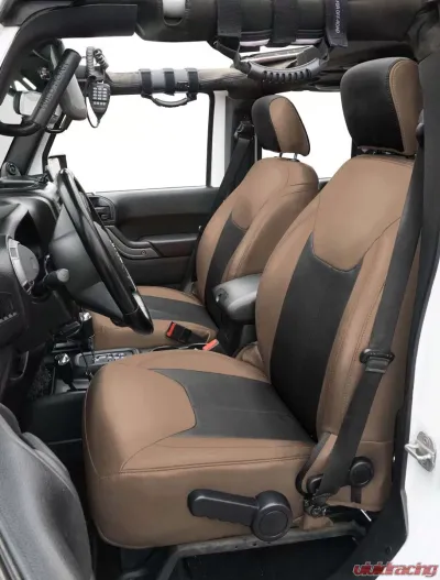 PRP Seats Front Seat Covers Black and Tan with Tan Stitch for Jeep Wrangler JK 2013-2017 - B022-04