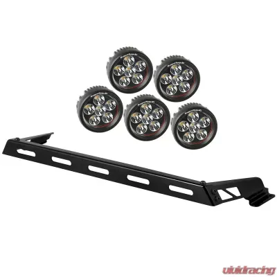 Rugged Ridge Light Bar Kit, Hood Mounted, 5 Round; Jeep Wrangler JK 2007-2018 - 11232.07