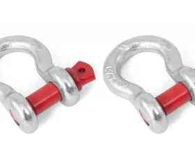 Rugged Ridge D-Ring Shackle Kit, 5/8 inch, Silver/Red pin, Steel, Pair