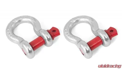 Rugged Ridge D-Ring Shackle Kit, 5/8 inch, Silver/Red pin, Steel, Pair - 11235.02