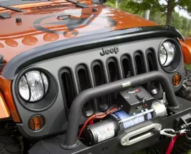 Rugged Ridge Hood Bug Deflector, Wraparound, Smoke; Jeep Wrangler JK 2007-2018