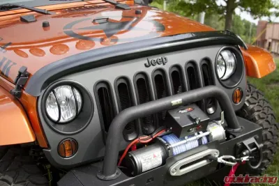 Rugged Ridge Hood Bug Deflector, Wraparound, Smoke; Jeep Wrangler JK 2007-2018 - 11350.02